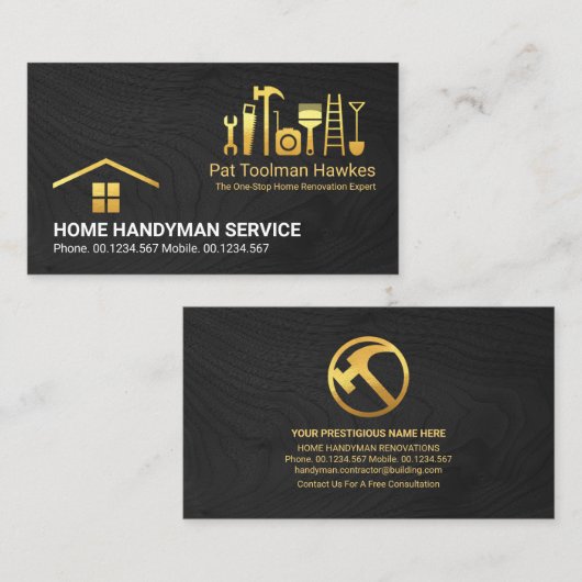 Handgereedschap houten hout voor goudconstructie visitekaartje (Voorkant / Achterkant)