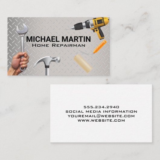 Handgereedschap | stalen achtergrond visitekaartje (Voorkant / Achterkant)