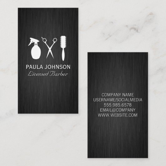 Handgereedschap Stijllijst haar | Donkere metalen Visitekaartje (Voorkant / Achterkant)
