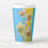 Handgeschilde Blauwgroen Geel Daffodil florale Lat Latte Mok (Voorkant)