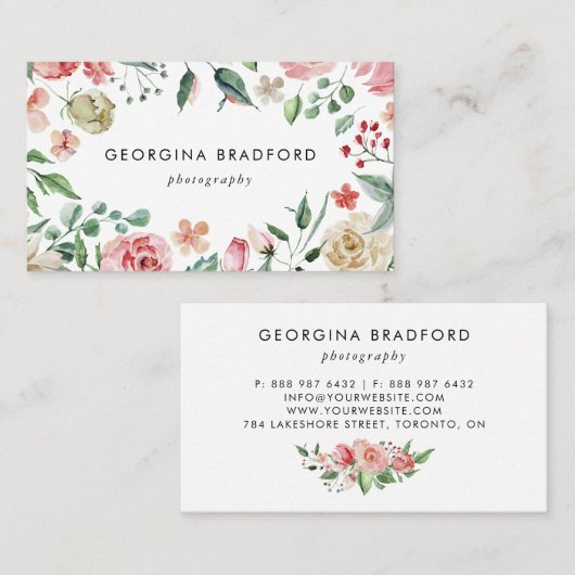 Handgeschilde botanische Rozen en olie Visitekaartje (Voorkant / Achterkant)
