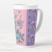 Handgeschilde Paarse blauwe boedgie florale latte  Latte Mok (Rechterhoek)