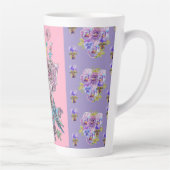 Handgeschilde Paarse blauwe boedgie florale latte  Latte Mok (Rechts)