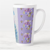 Handgeschilde Paarse blauwe pekock florale latte M Latte Mok (Rechts)