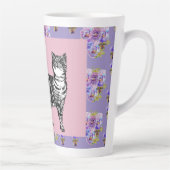 Handgeschilde Paarse tablet Kat florale latte Mok (Rechts)