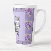 Handgeschilde Paarse tablet Kat florale latte Mok (Rechts)