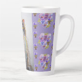Handgeschilde Paarse Tuxedo Kat florale latte Mok (Rechts)