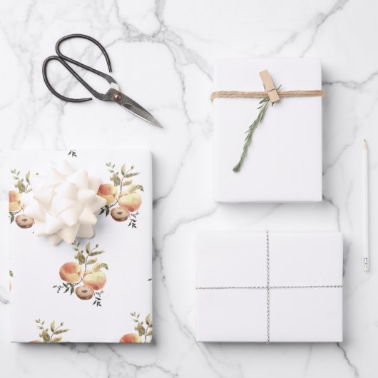 Handgeschilde perziken en crèmepapier inpakpapier vel (Voorkant)