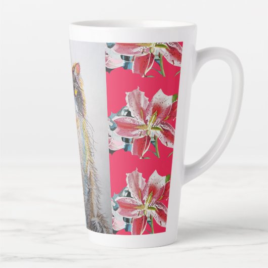 Handgeschilde Tuxedo Kat florale rode latte Mok (Rechts)