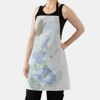Handgeschilde Waterverf Blauw Floral Schort