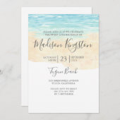 Handgeschilde Waterverf Blauw strand 16 Invite Kaart (Voorkant / Achterkant)