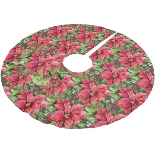Handgeschilde Waterverf Poinsettias Kerstboom Rok (Gekanteld)