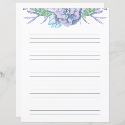 Handgeschilde Waterverf Succulent gelineerd papier (Voorkant / Achterkant)