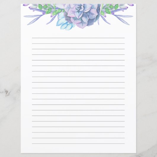 Handgeschilde Waterverf Succulent gelineerd papier (Voorkant)