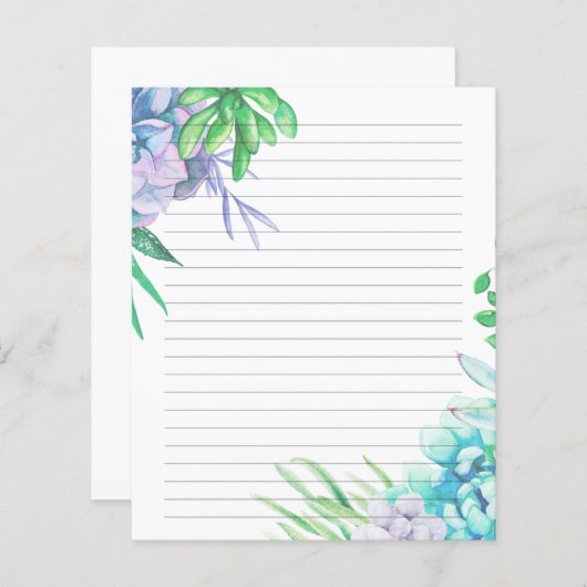 Handgeschilde Waterverf Succulent gelineerd papier (Voorkant / Achterkant)