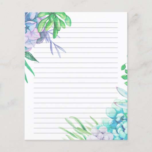 Handgeschilde Waterverf Succulent gelineerd papier (Voorkant)