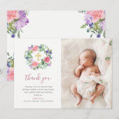 Handgeschilde Waterverf van Floral | Fotobaptisme Bedankkaart (Voorkant / Achterkant)