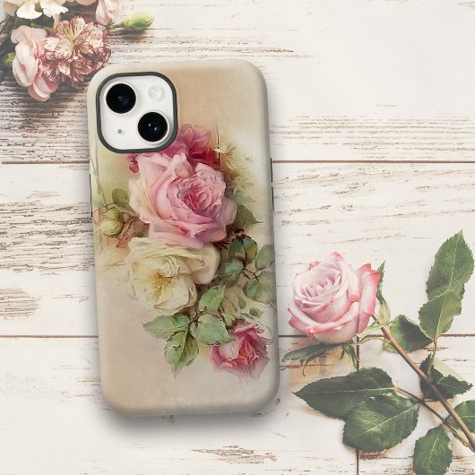 handgeschilde witte en roze rozen Case-Mate iPhone case