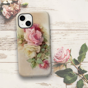  handgeschilde witte en roze rozen Case-Mate iPhone case