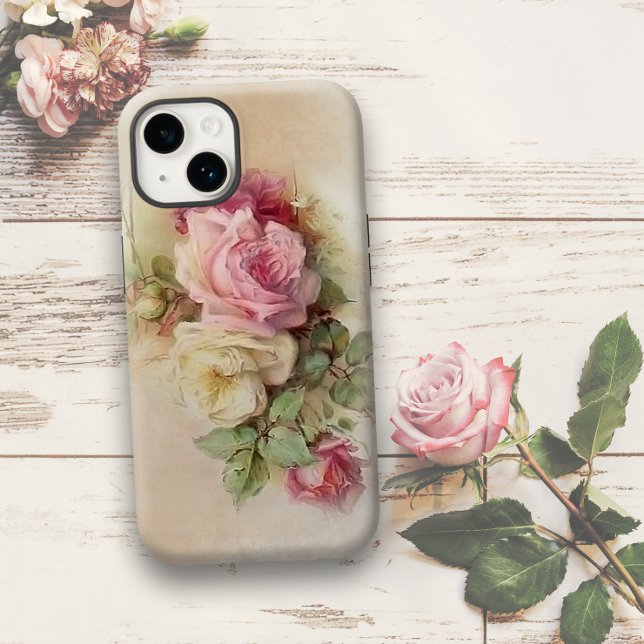 handgeschilde witte en roze rozen Case-Mate iPhone hoesje