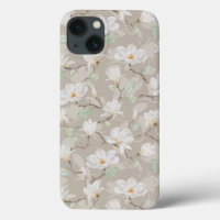 Handgeschilde witte Magnolia op Blush Beige
