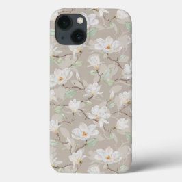 Handgeschilde witte Magnolia op Blush Beige Case-Mate iPhone Case