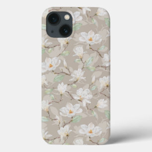 Handgeschilde witte Magnolia op Blush Beige Case-Mate iPhone Case