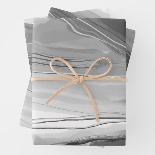 Handgeschilderd abstract schilderij, gemarmerd zwa inpakpapier vel (In situ)