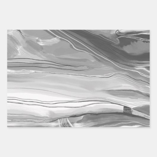 Handgeschilderd abstract schilderij, gemarmerd zwa inpakpapier vel (Voorkant)