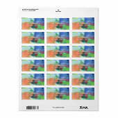 Handgeschilderd Abstract Waterverf blauw Sinaasapp Etiket (Full Sheet)