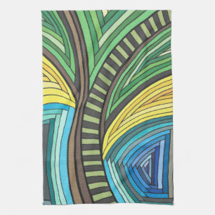 Handgeschilderd Abstracte Boom en Geometrisch Ontw Theedoek
