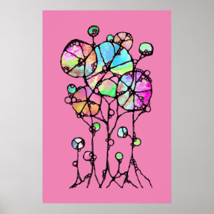 Handgeschilderd - Abstracte Boomgroep 3 Poster