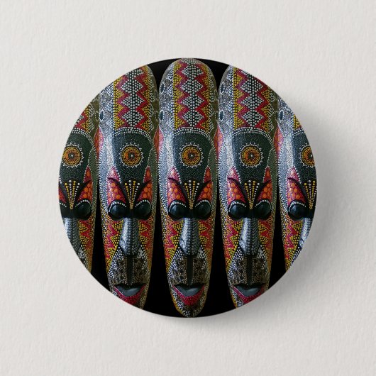Handgeschilderd Afrikaans Stam Masker Ronde Button 5,7 Cm (Voorkant)