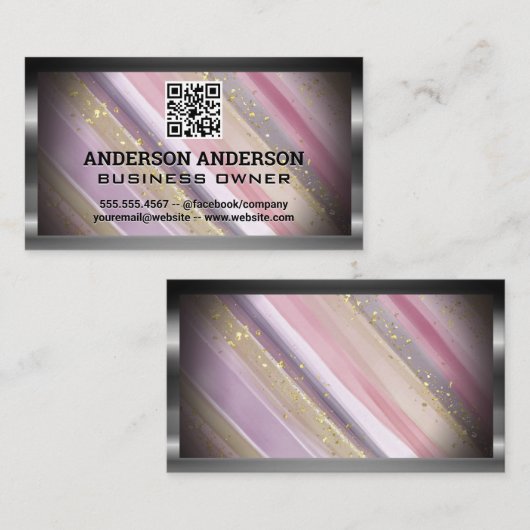 Handgeschilderd artistiek | Goudvlokken | QR-code Visitekaartje (Voorkant / Achterkant)