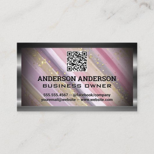 Handgeschilderd artistiek | Goudvlokken | QR-code Visitekaartje (Voorkant)