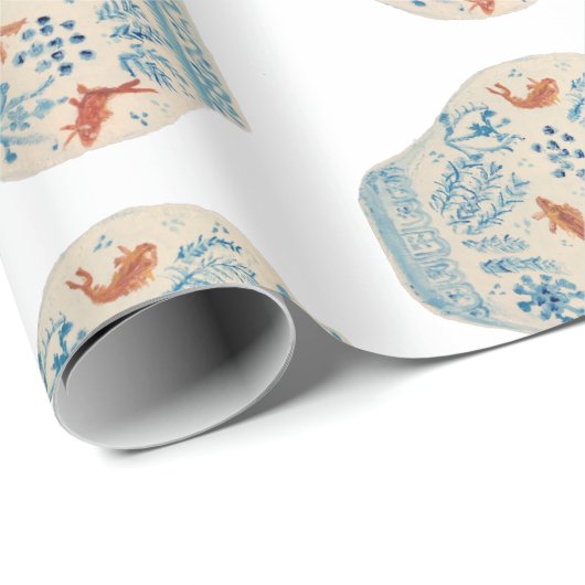 Handgeschilderd blauw en witte gember pot cadeaupapier (Rol Hoek)