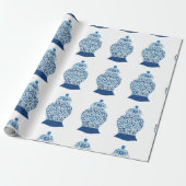 Handgeschilderd blauw en witte gember pot cadeaupapier (Uitgerold)