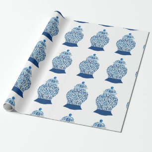 Handgeschilderd blauw en witte gember pot cadeaupapier