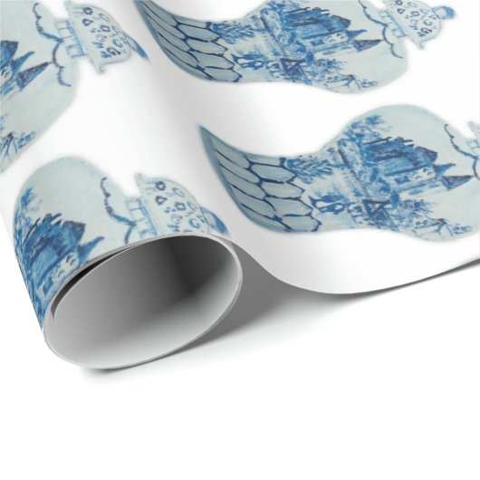 Handgeschilderd blauw en witte gember pot cadeaupapier (Rol Hoek)