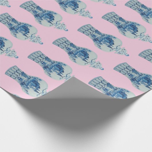 Handgeschilderd blauw en witte gember pot cadeaupapier (Hoek)