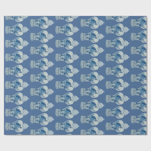 Handgeschilderd blauw en witte gember pot cadeaupapier (Vlak)
