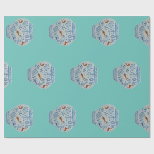 Handgeschilderd blauw en witte gember pot cadeaupapier (Vlak)