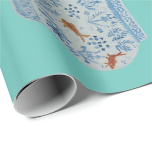 Handgeschilderd blauw en witte gember pot cadeaupapier