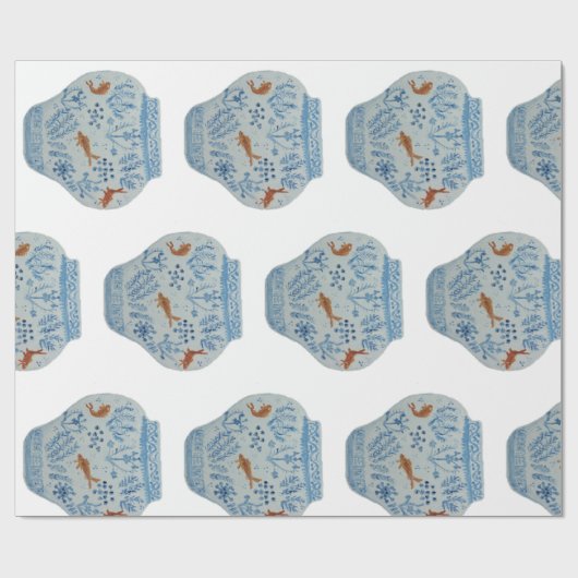 Handgeschilderd blauw en witte gember pot cadeaupapier (Vlak)