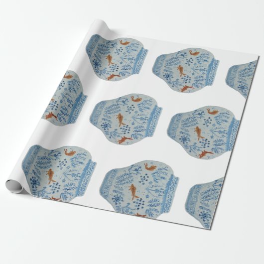 Handgeschilderd blauw en witte gember pot cadeaupapier (Uitgerold)