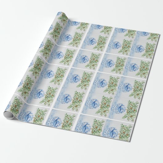 Handgeschilderd blauw en witte gember pot cadeaupapier (Uitgerold)