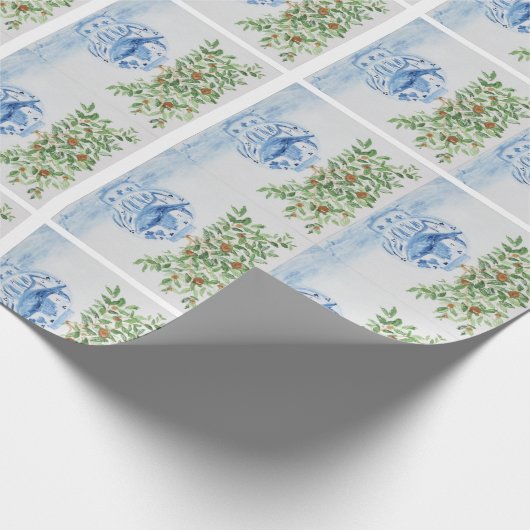 Handgeschilderd blauw en witte gember pot cadeaupapier (Hoek)