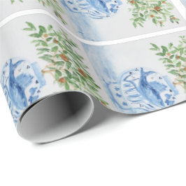 Handgeschilderd blauw en witte gember pot cadeaupapier