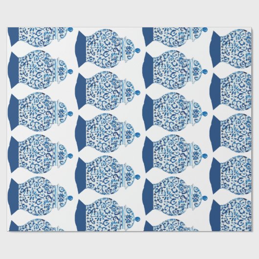 Handgeschilderd blauw en witte gember pot cadeaupapier (Vlak)