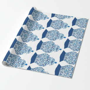 Handgeschilderd blauw en witte gember pot cadeaupapier